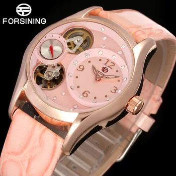 

FORSINING Luxury Brand Men Automatic Mechanical Leather Watches Couple Wristwatch Casual Double Movement Tourbillon Women Clock