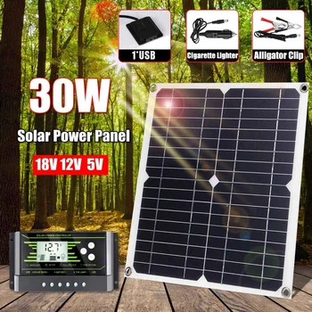 

LEORY 30W 18V Mono Solar Panel USB 12V/5V DC Monocrystalline Flexible Solar Charger For Car RV Boat Battery Charger