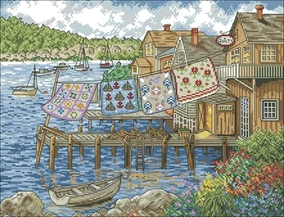 DW-2780 Dock Drying Quilt Counted 11CT 14CT 18CT 28CT Sky Blue Fabric Cross Stitch Embroidery Needlework Sets Home Decor