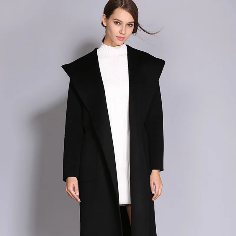 Зимнее длинное пальто, женская шерстяная куртка, модная однотонная женская шерстяная куртка с длинным рукавом, Корейская свободная Осенняя зимняя толстовка с капюшоном, пальто OS156