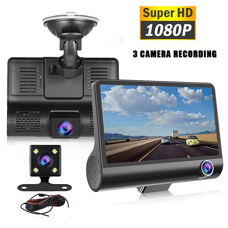 

4 inch Car Driving Recorder With Rear View Camera 3 in 1 1080P Dash Camera Car DVR Loop Recording G Sensor 170Â° Dashcam Car