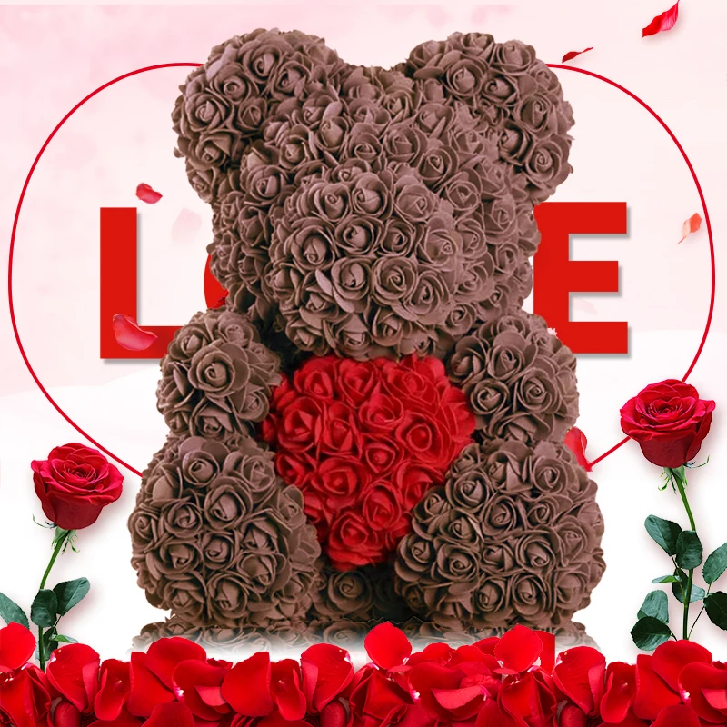 Прямая поставка 40 см красный плюшевый мишка розы искусственный Рождественский подарок коробка для женщин подарок на день Святого Валентина плюшевый медведь для девочки