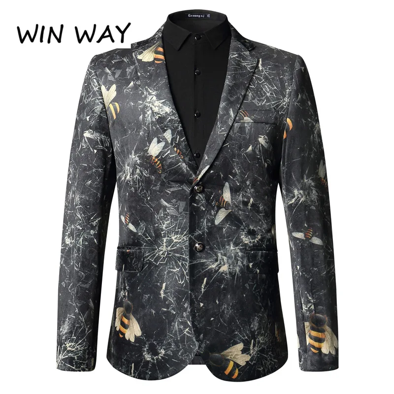 Win Way Осенняя Весенняя хлопковая модная куртка, повседневный приталенный Банкетный блейзер с принтом, роскошный мужской костюм в западном стиле - Цвет: Многоцветный