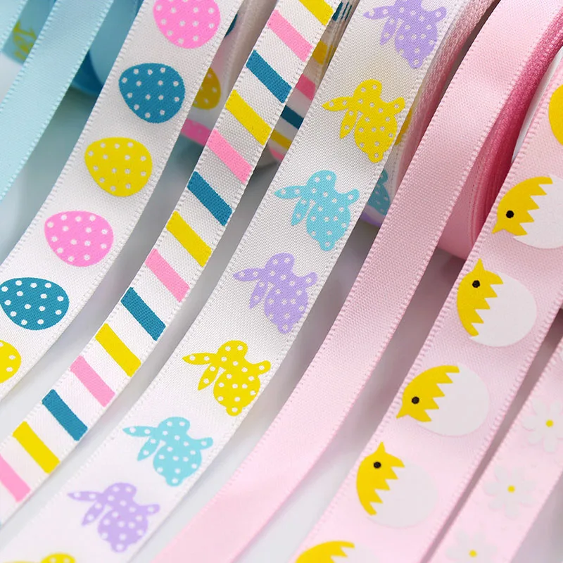Ribbon Decoration Ribbon Supplies Wrapping Ribbon Sewing Ribbon 5 Yards 9-16mm Easter Egg Bunny Ribbons for DIY Sewing Fabric Gift Box Wrapping Hair Bows Crafts Party Decor Packaging Materials