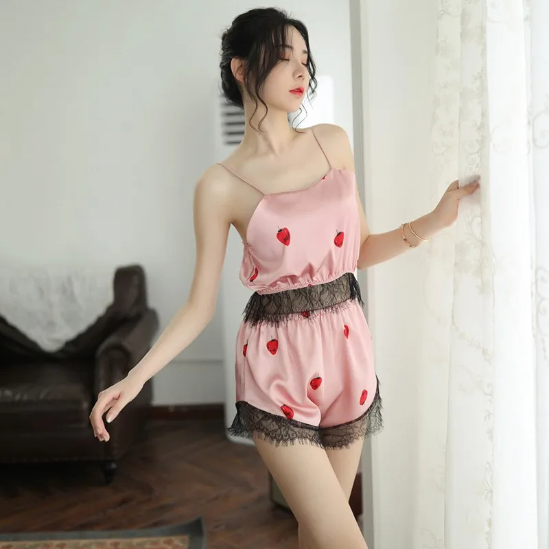 Women's Sleepwear Sexy Pajama Set Lace Sleeveless Kawaii Ladies Loingerie Sling Shorts Nightwear Sets Women's Sleepwear Sexy Pajama Set Lace Sleeveless Kawaii Ladies Loingerie Sling Shorts Nightwear Sets