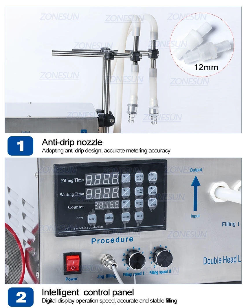 ZONESUN GZ-D1 полуавтоматическая разливочная машина с двойной головкой, для стирки, для приготовления масла, вода, сок, молоко, разливочная машина