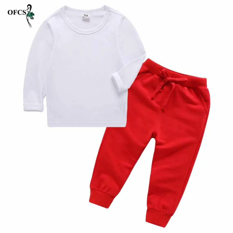 White add Red Для мальчиков ясельного возраста одежда для детей осенние Детский костюм Комплекты для мальчиков костюм, Детские комплекты, футболка+ спортивные брюки для маленьких детей для от 2 до 12 лет Мягкие штаны 2 шт./компл - Цвет: White add Red