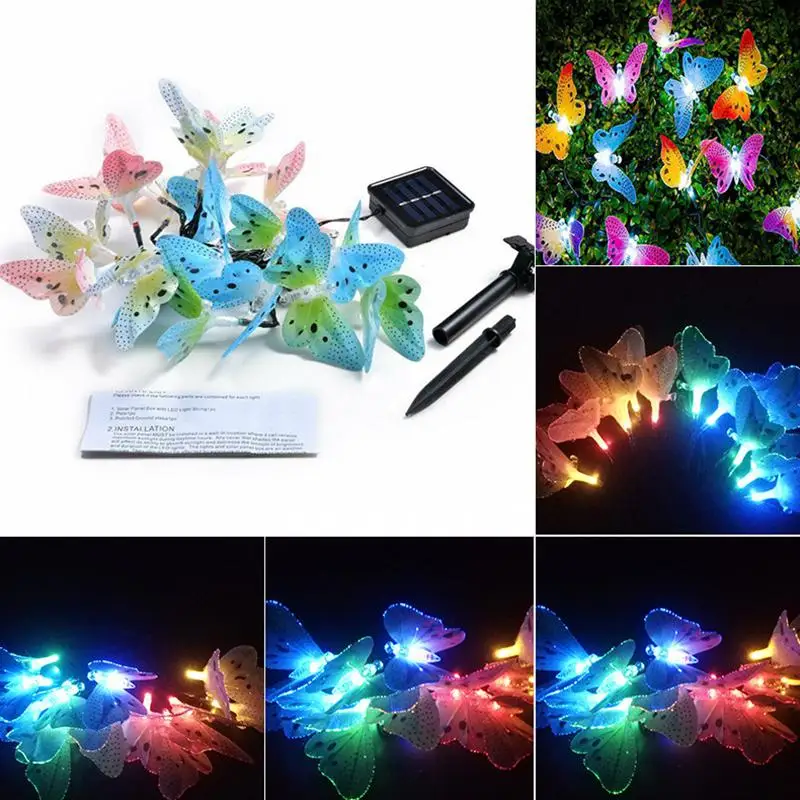 

MeterMall 12LED Fiber Butterfly IP44 Waterproof Solar Butterfly String Light for Home Weddings Parties Holiday Celebrations