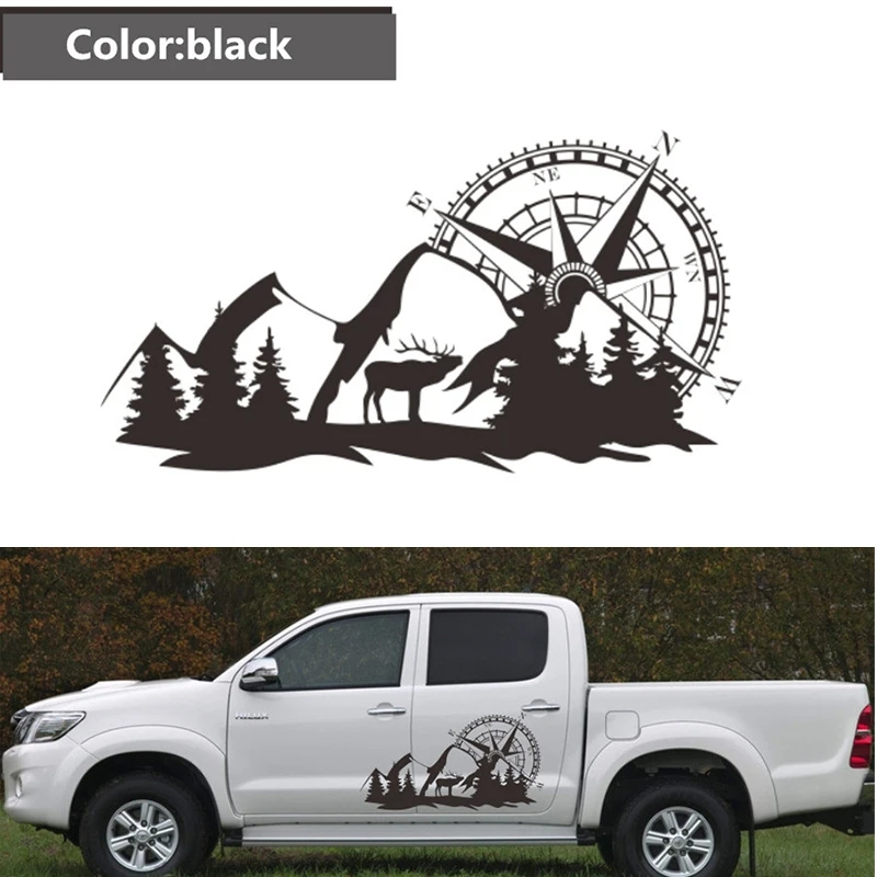 

2pcs Universal Car Sticker Compass Totem Hunting Graphics Black Car Compass Decal Auto Vinyl Sticker