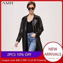 Amii minimalismo autunno Trench per donna elegante risvolto monopetto giacca lunga Lady giacche in pelle Outwear 12170486