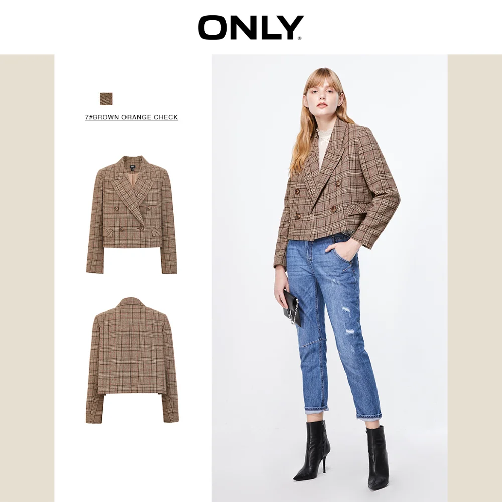 ONLY Autumn Winter Women's Short Checked Suit Jacket | 119308544