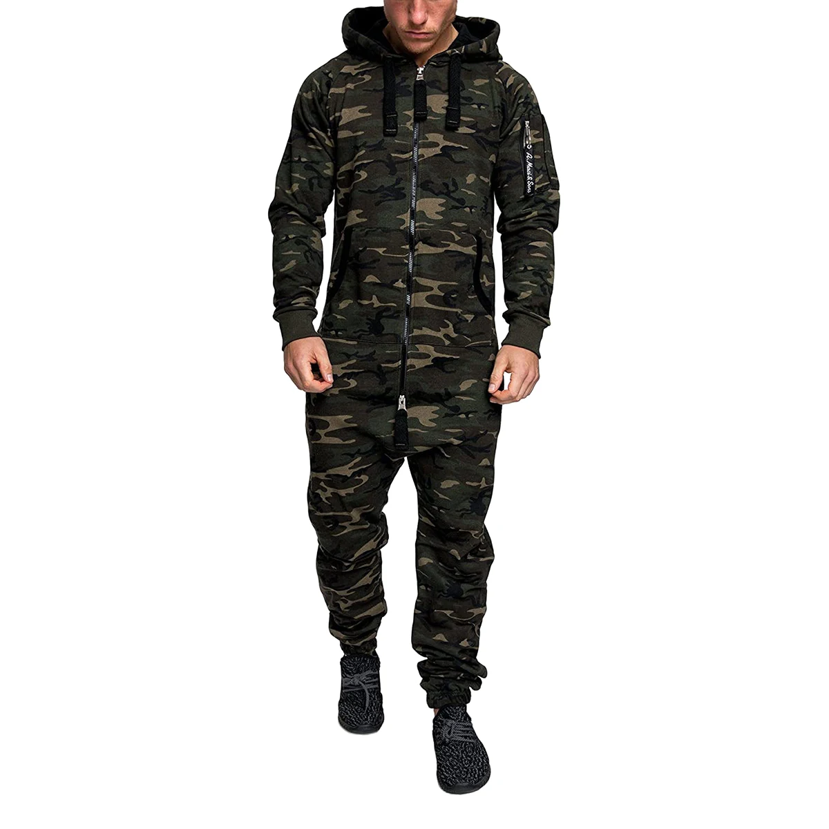 

Camouflage Hooded Jumpsuit Men Autumn Long Sleeve Zipper Romper Male Streetwear Sweatshirt Pants One Piece Clothes Plus Size