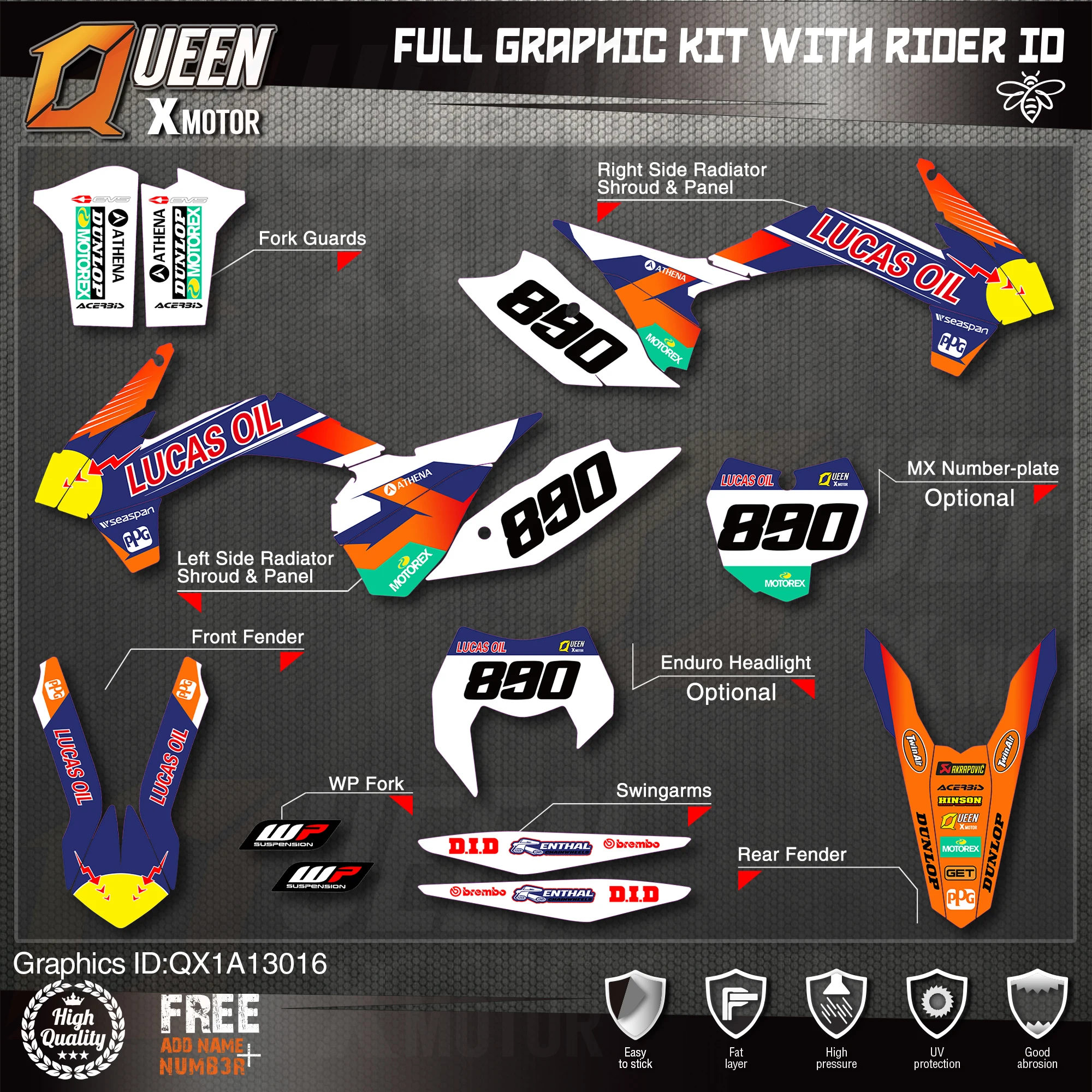 QUEEN X MOTOR Custom Team графические наклейки 3M Набор наклеек для KTM 2013 2014 2015 SX SXF 2016 EXC XC W