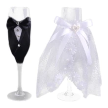 ABUI-Creative Gift Bridal and Groom Lace Dress Champagne Flutes Wedding Glasses Set Cup Toasting Goblet Wedding Home Hotel Decor