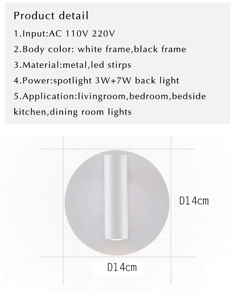 Moderna lâmpada de parede led com interruptor