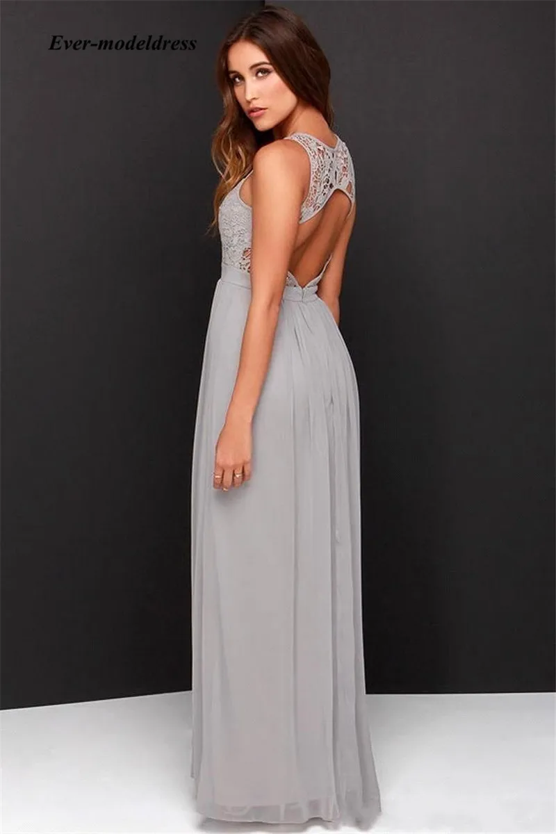 Vestido de festa, серое шифоновое длинное платье подружки невесты в крестьянском стиле,, с глубоким вырезом сзади, Пляжное Платье-футляр для подружки невесты, недорогие платья