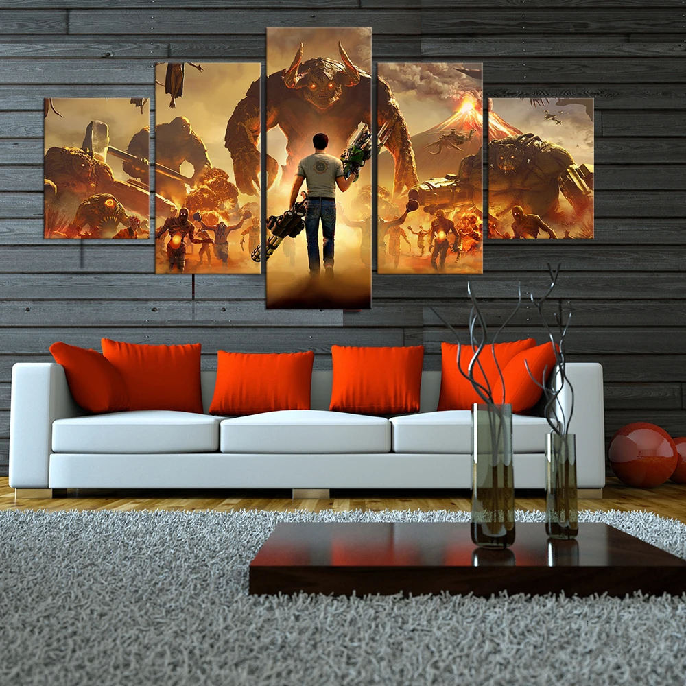 5pcs Serious Sam 4 Game Poster Comics Art Canvas Paintings for Bedroom Decor | Дом и сад