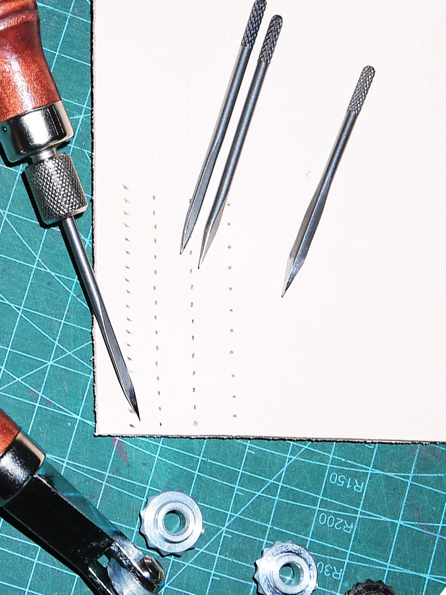 Leather Craft Awl tool Kit 4 in 1 Diamond Awl Pricking Iron wood Handle Leather Sewing Lacing Stitching Drilling Holes