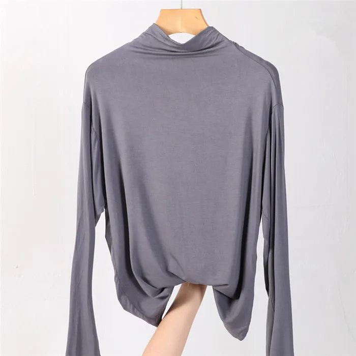 Эластичная хлопковая Водолазка с длинным рукавом женская футболка топы тонкие женские футболки базовые футболки приталенные базовые футболки размера плюс - Цвет: gray