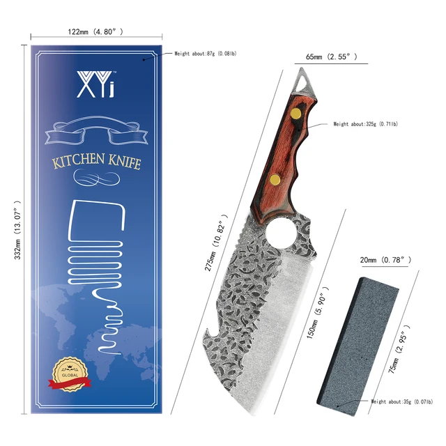 XYJ Full Tang 6.5 Inch Small Hunting Knife Meat Cleavers Slaughter Butcher Turkey Boning High Carbon Steel Knives With Whetstone 4