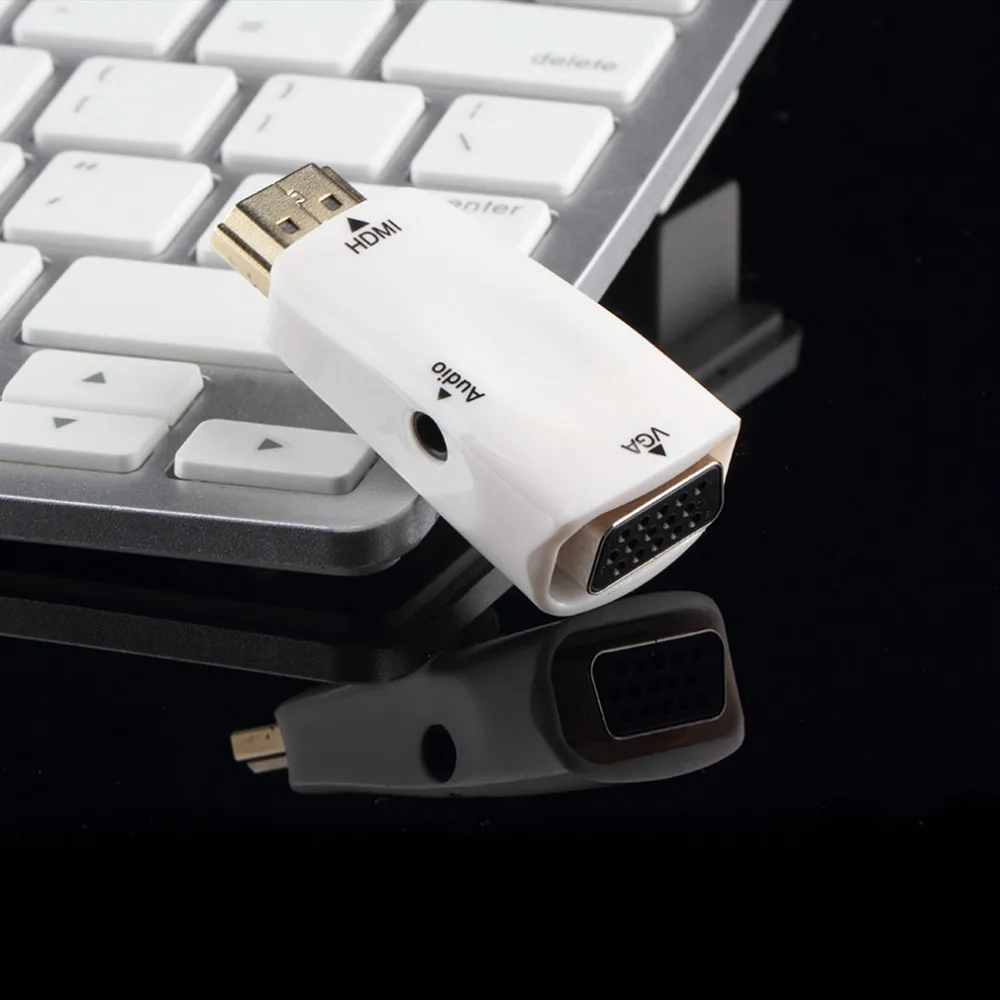 HDMI мужчина к вставной конвертер для VGA коробка адаптер с аудио кабель для ПК HDTV+ 3,5 мм аудиокабель AV для ПК черный белый