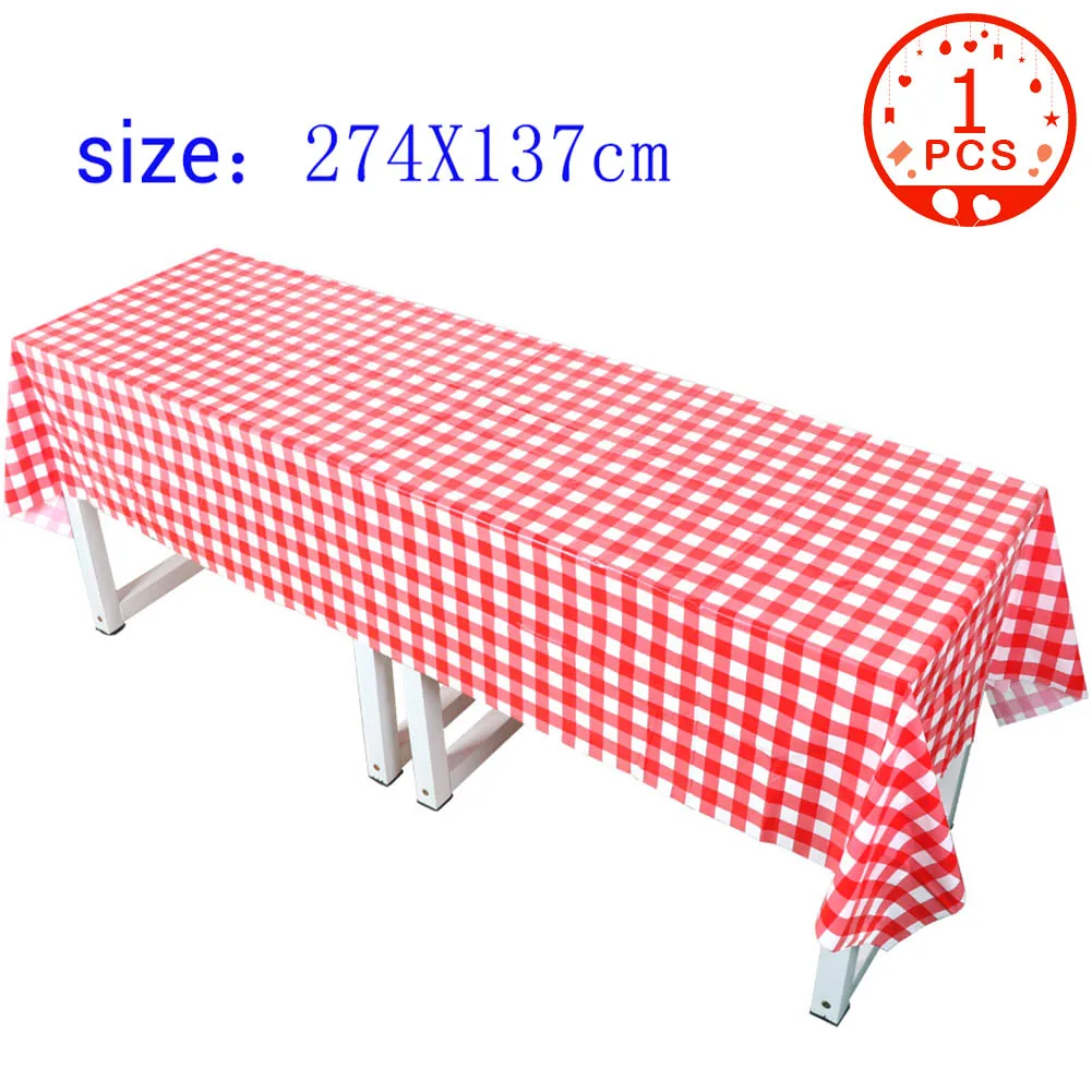 C 1Pcs Tablecloth Свадебная бумажная салфетка одноразовая посуда пластиковая скатерть бумажная тарелка красный плед обеденный стол Рождественское украшение покрытие стола - Цвет: C 1Pcs Tablecloth
