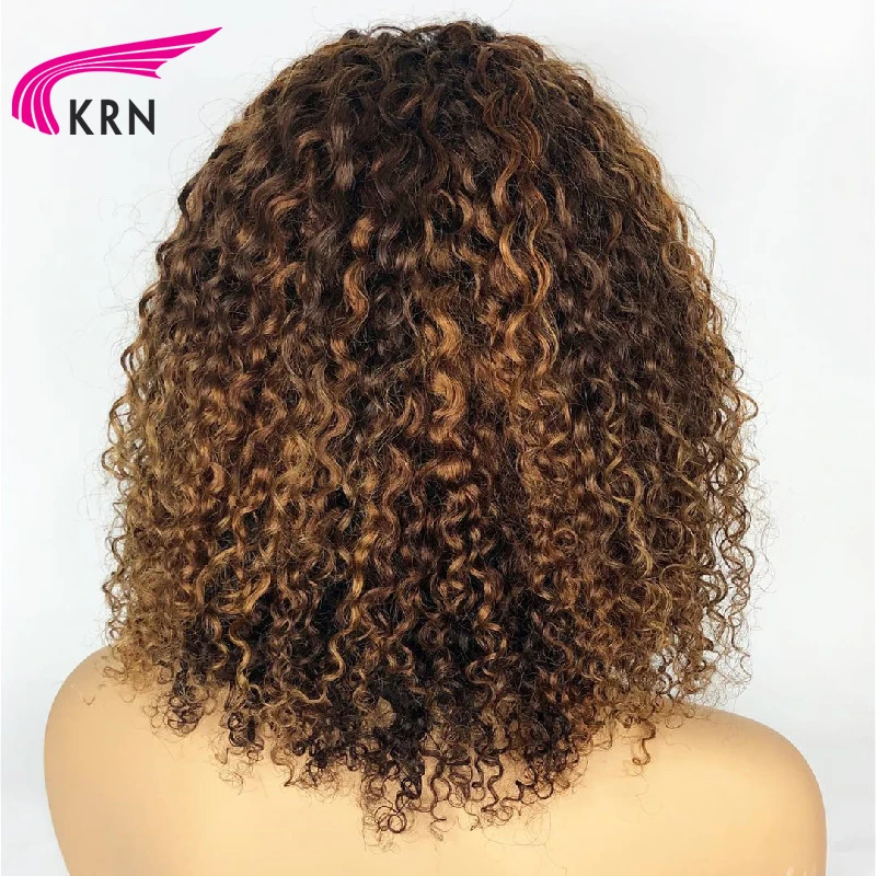 KRN curly 13x6 Lace Front Middle Ratio 8”-16” Remy Human Hair Wigs ombre color 180 density free par