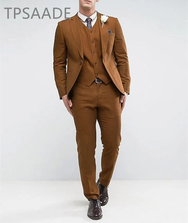 TPSAADE Men Wedding Suits Classic One Button Brown Men Suit Terno Masculino Slim Fit Blazer Male Formal Business Suits Set