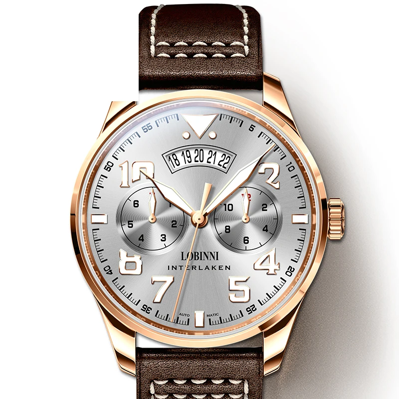 Rose gold White Лидирующий бренд, Швейцария, LOBINNI, мужские часы, Япония, MIYOTA, 9122, автоматические механические, MOVT, мужские сапфировые часы, relogio masculino, L16051 - Цвет: Rose gold White