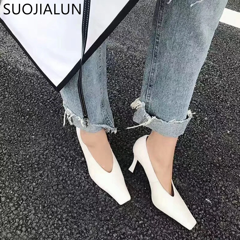 SUOJIALUN; Брендовые женские туфли-лодочки на высоком каблуке; элегантные офисные женские туфли с острым носком; высококачественные пикантные вечерние туфли-лодочки