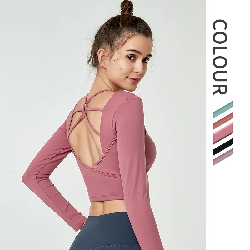 

New Style Halter Sports Top With Beautiful Back Sexy Fashion Top Long Sleeve Fitness Sport wear Women Clothing Female T-Shirt