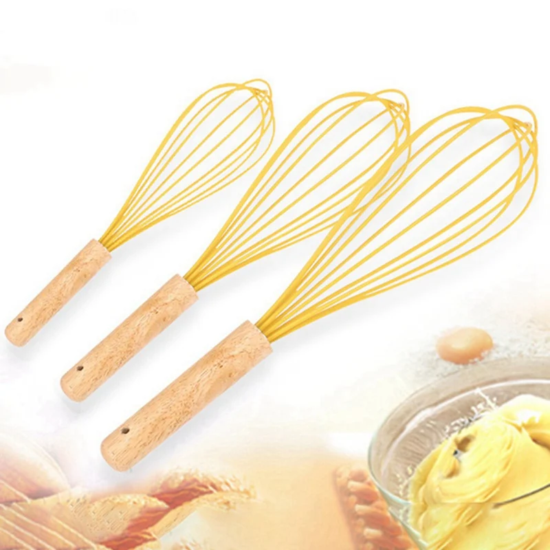 

Multifunctional Silicone Wooden Handle Manual Whisk Stirring Stick Kitchen Tool Egg Whisk Stirrer Rotating Kitchen Accessories