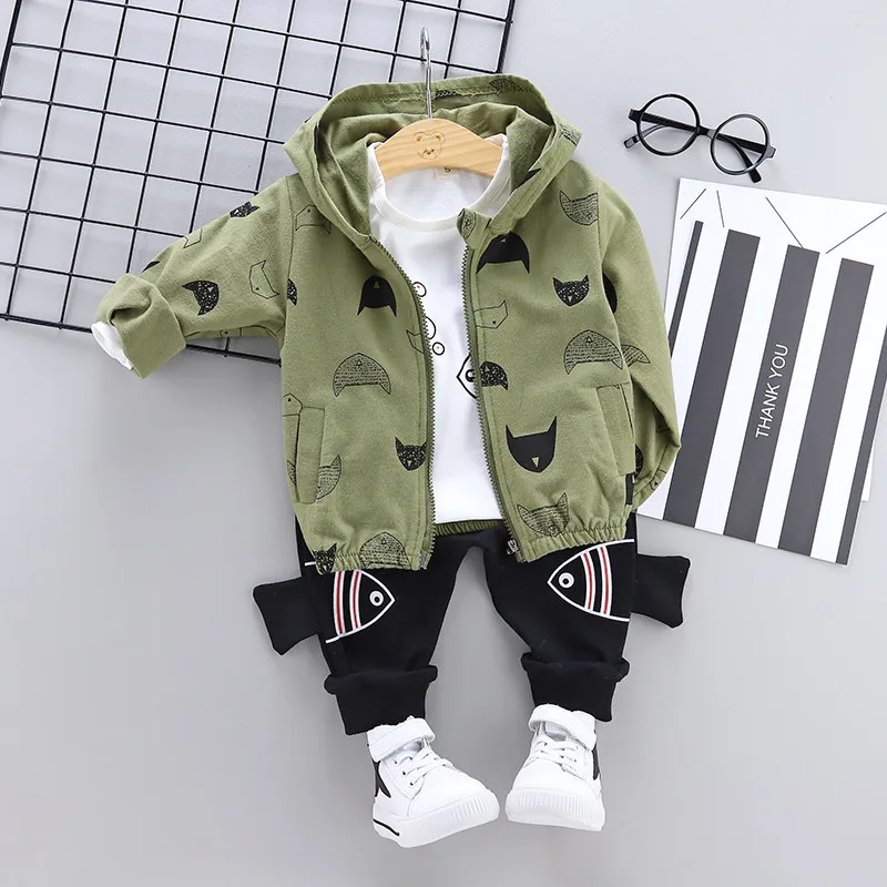

Baby Girls Boys Clothing Sets For Kids active casual clothes Boys Hooded Coat T shirt pants 3Pcs/Sets Baby Cotton Tracksuits