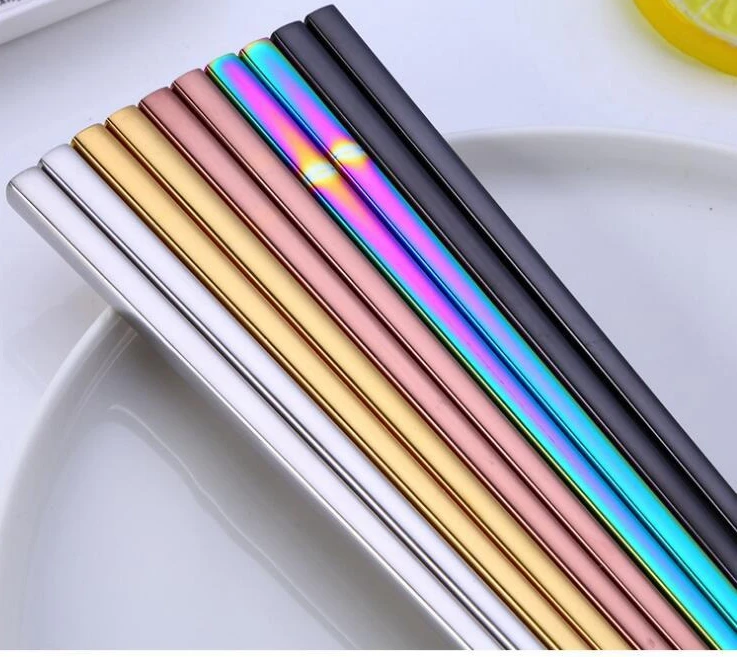 300 пар Многоразовые радужные 304 столовые приборы из нержавеющей стали Палочки для еды китайская столовая посуда Нескользящие палочки для еды кухонные инструменты