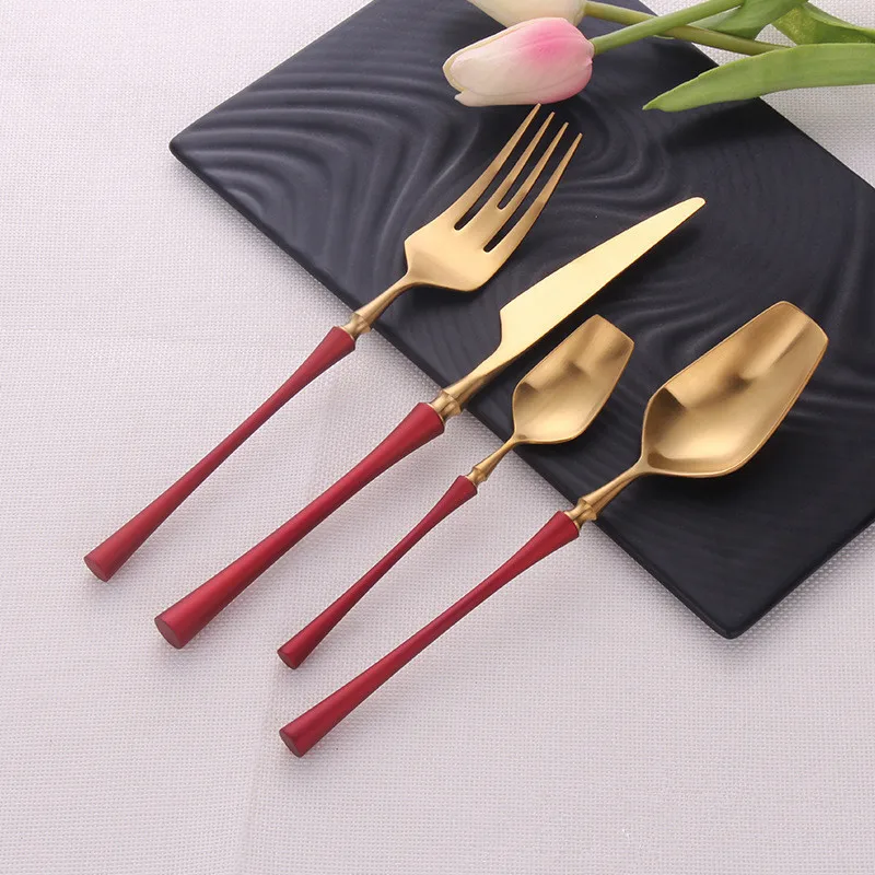 4pcs redgold Высококачественный роскошный набор столовых приборов из нержавеющей стали красного золота, столовые приборы в западном стиле, столовые приборы, нож, вилка, ложка, набор столовых приборов, столовая посуда, свадебная посуда - Цвет: 4pcs redgold