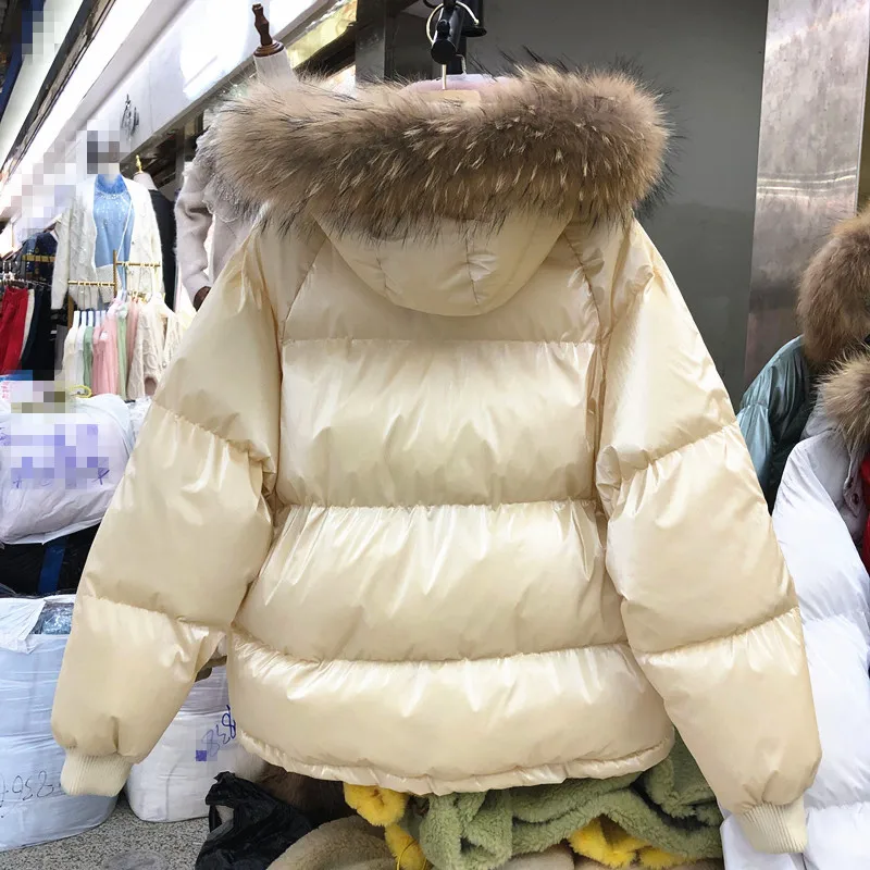 Зимний натуральный мех воротник с капюшоном парка для женщин корейский короткий яркий лицо вниз хлопок-мягкий женский джокер студенческое теплое пальто