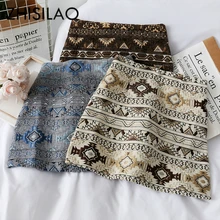 Облегающая Юбка с высокой талией, Женская винтажная ретро юбка в богемном стиле, мини-юбка трапециевидной формы осень-зима