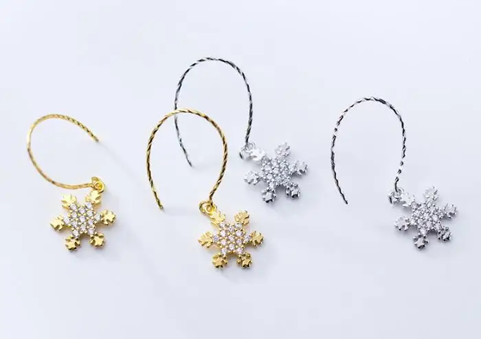 

Winter's jewelry Authentic Real 100% 925 Sterling Silver fine Jewelry WHITE Crystals Snowflake dangle Earrings Hook Gtle2903