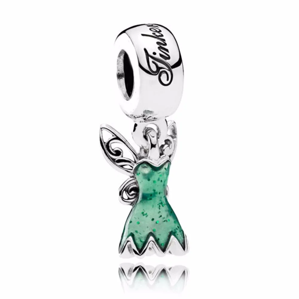 925 пробы серебряные амулеты Diseny Tinker Bell Платье Висячие амулеты подходят браслет Diy ювелирные изделия