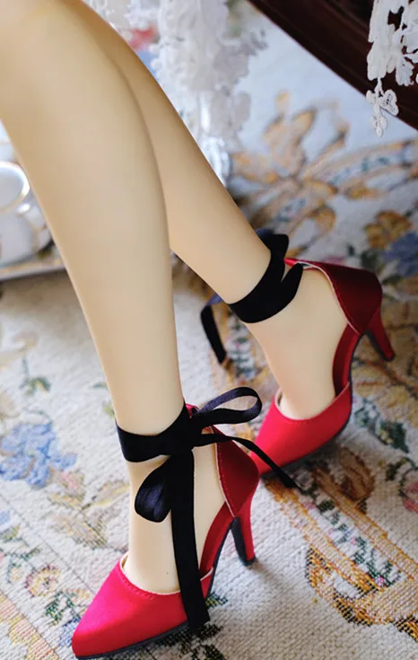 BJD кукольные туфли подходят для SDGR SD16; коллекция 1/3 года; женские пикантные туфли на высоком каблуке с шелковым ремешком; кукольные аксессуары - Цвет: Red and black silk