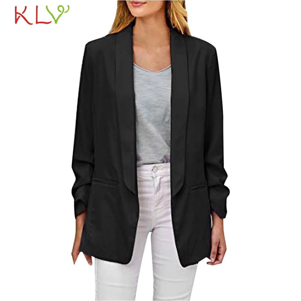 

Women Jacket Elegant Casual Lapel Office Lady Suit Cardigan Work Windbreaker Plus Size 2019 Overwear Basic Jackets and Coat 19Ag