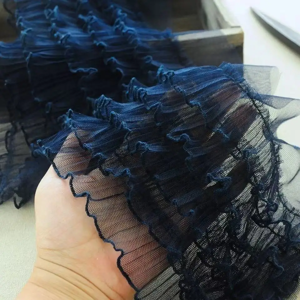 15CM Wide Tulle Five Layesr Pleated Mesh Fabric Embroidery Fringe Ribbon Lace Collar Edge Ruffle Trim Dress Guipure Sewing Decor