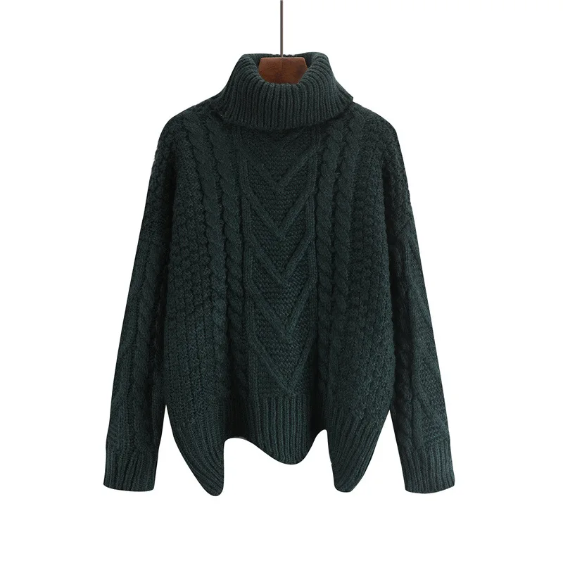 

Waved hem Knitted winter warm oversized turtleneck women sweater harajuku pullover long sleeve 2019 fashion plus size clothes