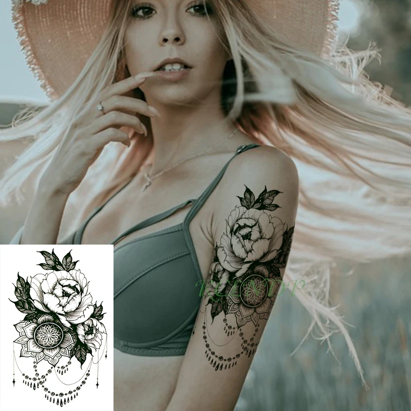 

Waterproof Temporary Tattoo Sticker Rose Flower Pearl Big Tatto on Arm Leg Tattos Flash Tatoo Fake Tattoos for Girl Men Women