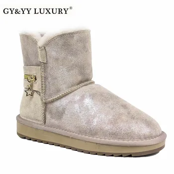 

GY&YY Real Wool Snow Boots Genuine Leather Natural Fur Boots Winter Sheep Zipper Shoes Non-slip Flat Women's Cotton Boots