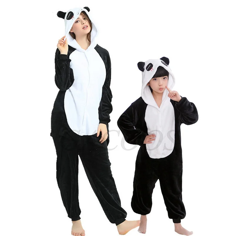 Pijamas de invierno de Panda mujeres, niños, niñas, disfraces de animales, ropa de dormir de franela de dibujos animados, Kigurumi, Stitch Onesies