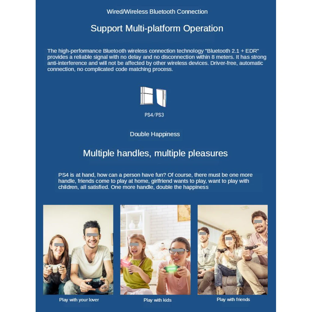 LED Wireless Bluetooth Game Controller Double Shock Console Gamepad Joypad for PS3 PS4 Instant Sharing 600mAh