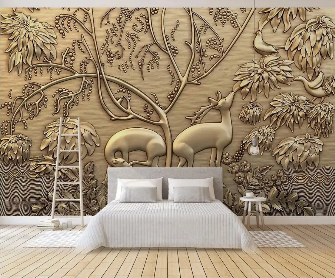 3D Embossed Deer Forest Wallpaper Wall Mural for Living Room TV Background Home Decor Custom Makeup Backdrop | Обустройство дома