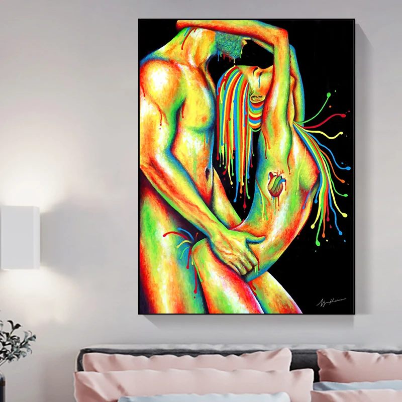 Абстрактные любителей романтической сцены Wall Art плакаты маслом Печать на холсте