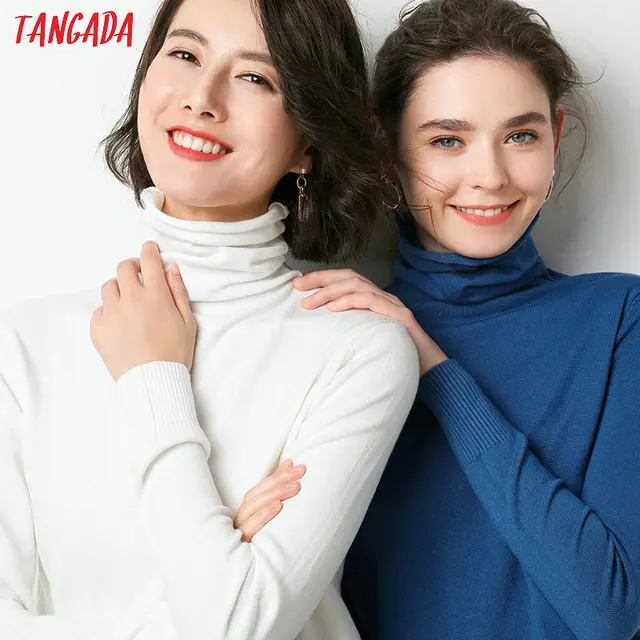 US $11.60 Tangada korean style women solid turtleneck sweater female long sleeve chic winter ladies jumpers s